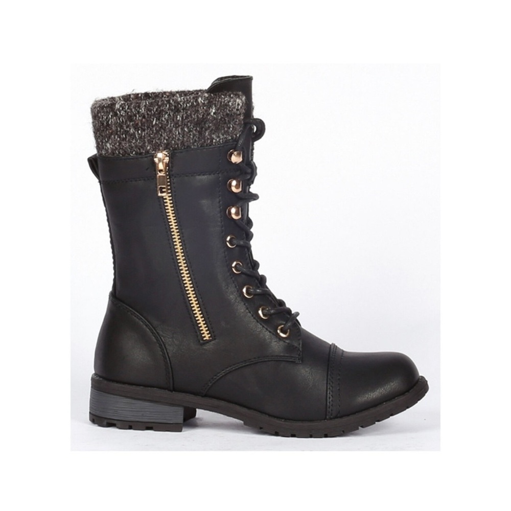 Forever Link Women’s Mango-31 Round Toe Military Knit Ankle Cuff Low Heel Boot